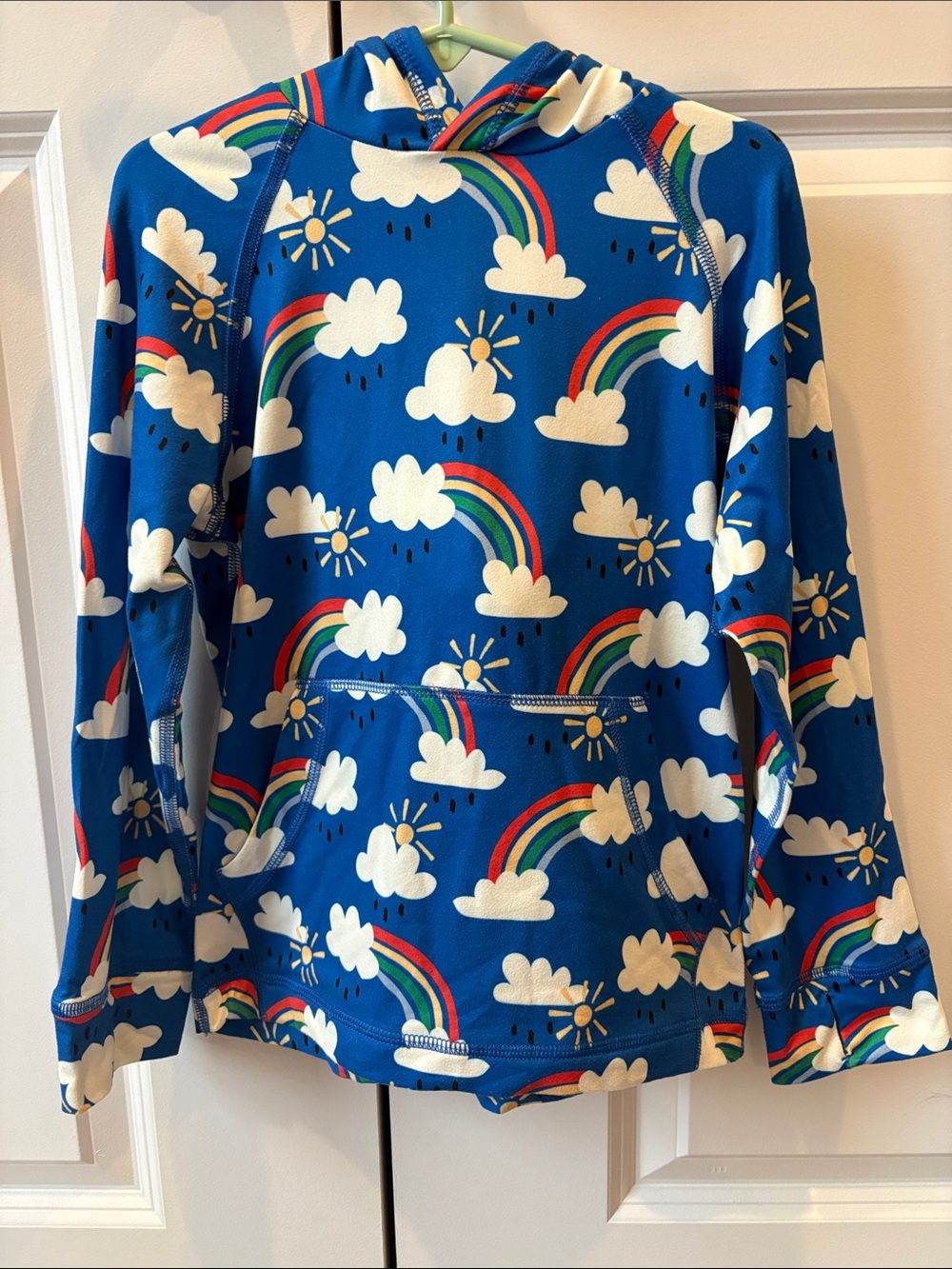 Hanna Andersson Blue Hoodie with Rainbow & Cloud Print
